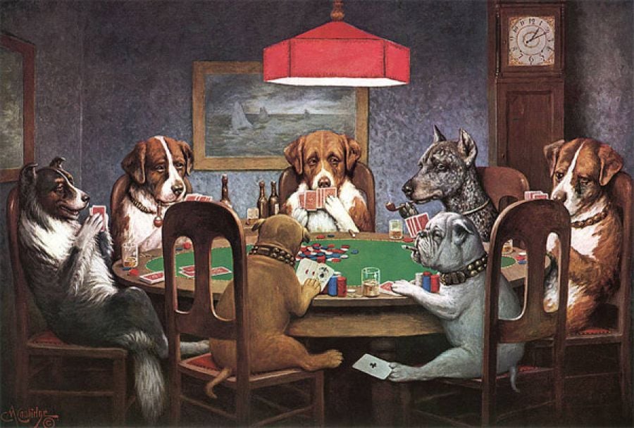 Perros jugando al poker, cuadro de Cassius Marcellus Coolidge - -